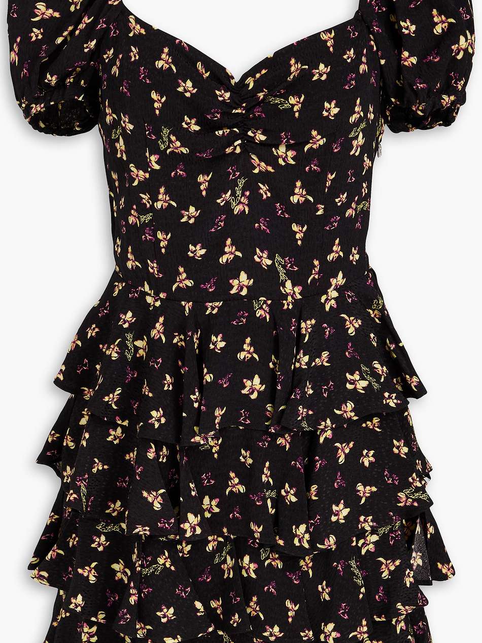 tiered floral-print jacquard mini dress