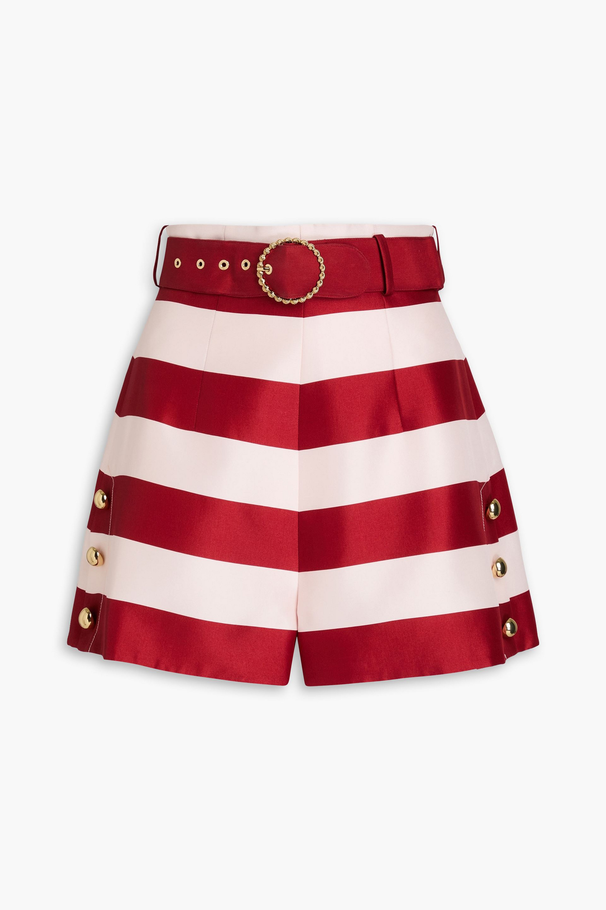 Zimmermann Belted striped silk-satin shorts