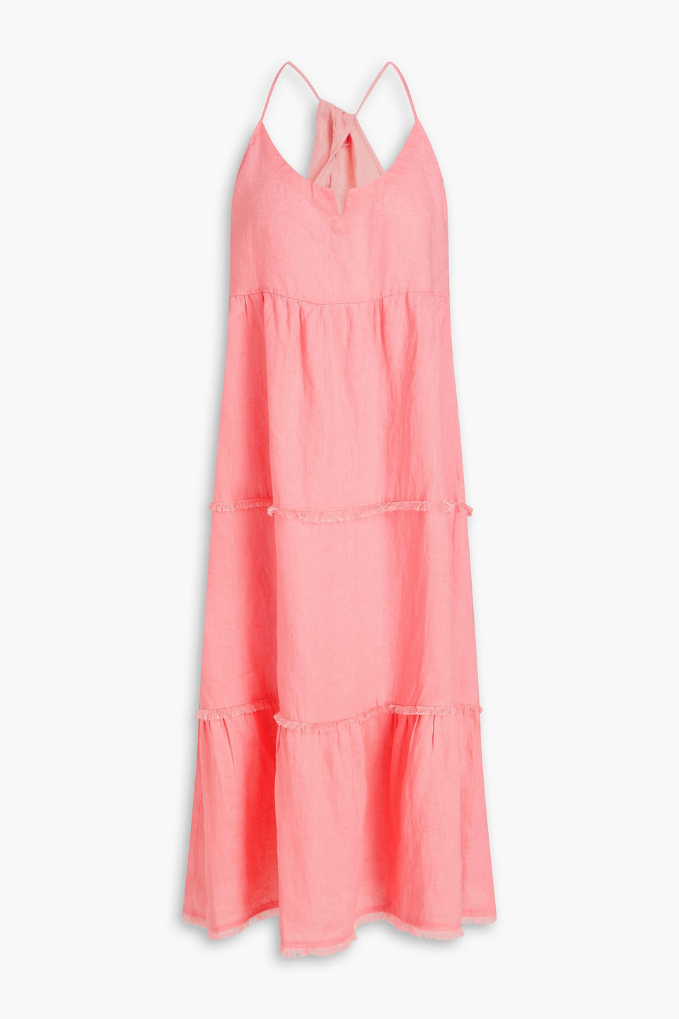 Heidi Klein Tiered Linen Midi Dress In Coral