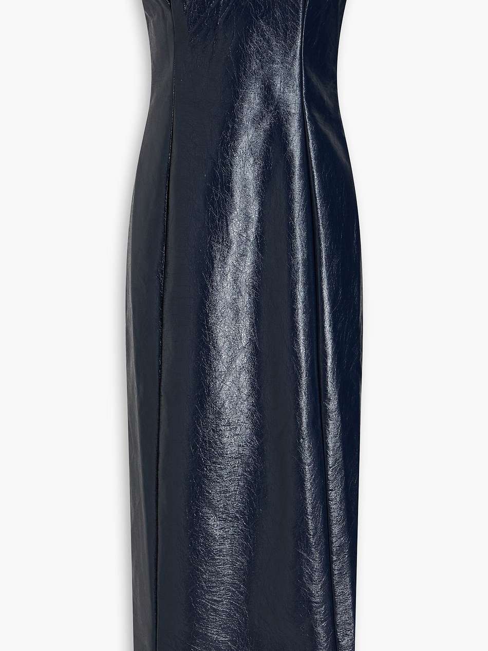 strapless faux leather midi dress