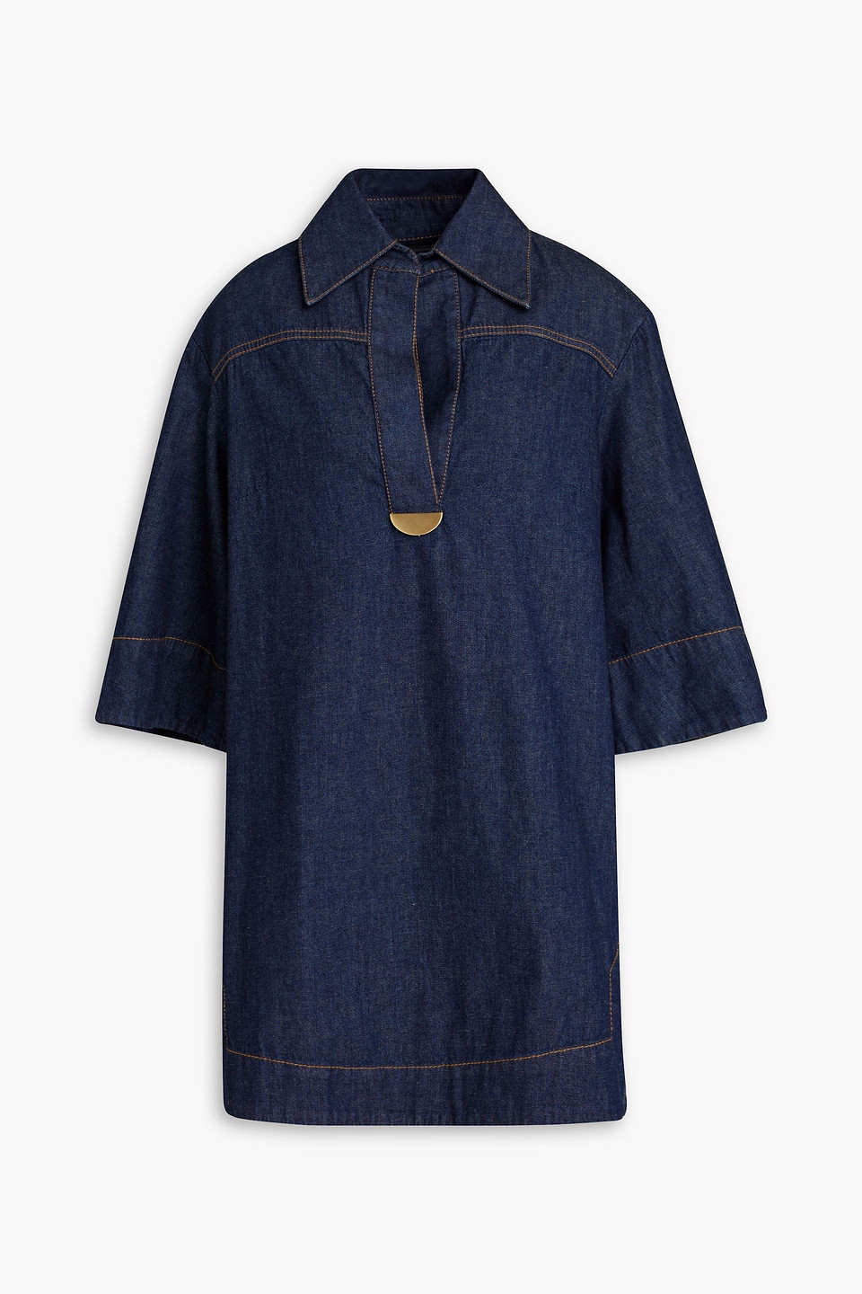 Zimmermann Embellished Denim Mini Dress In Mid Denim