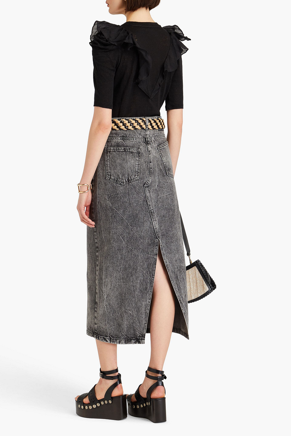 Zimmermann Ruffled Linen And Cotton-blend Jersey Top In Black