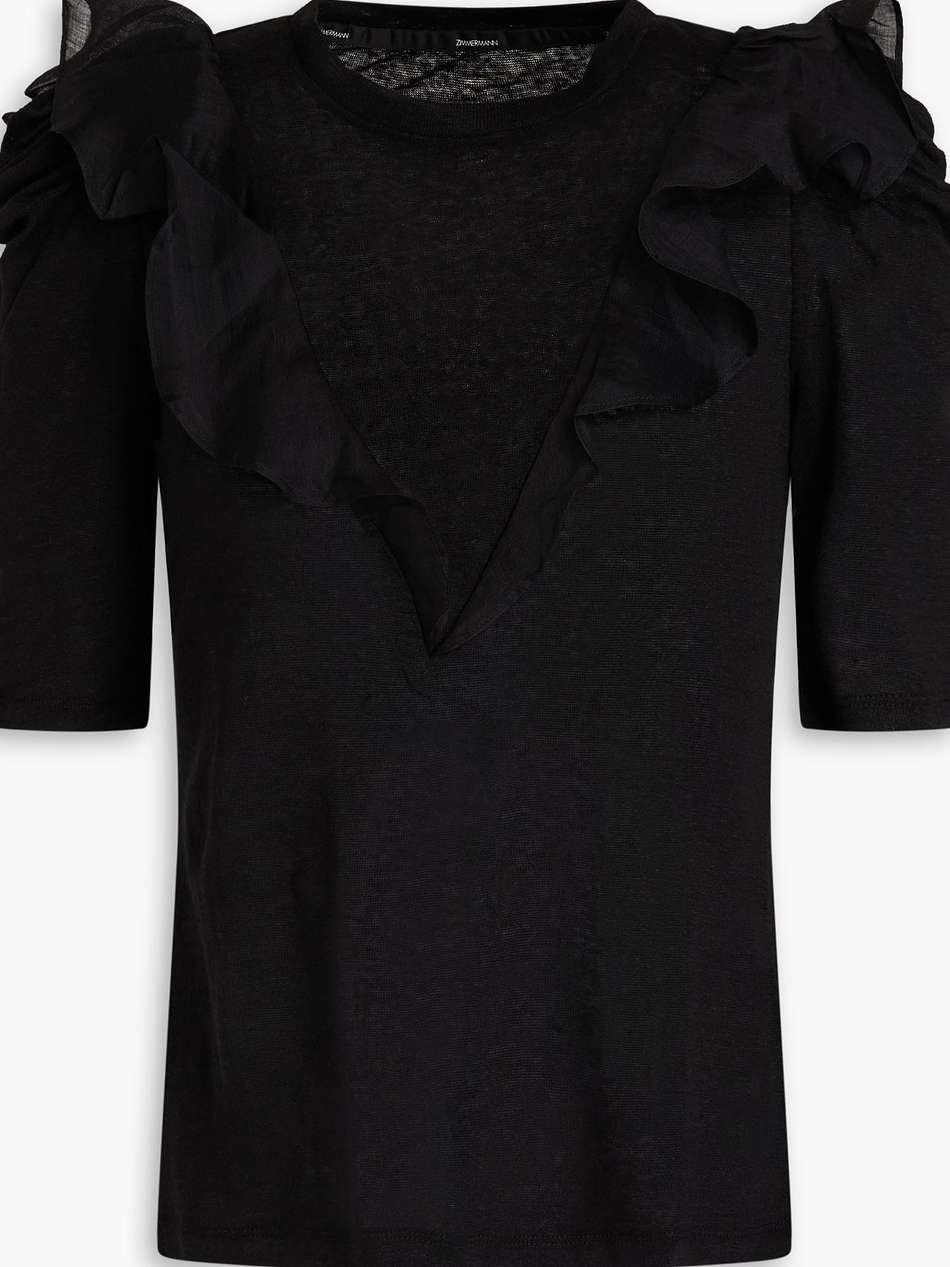 ruffled linen and cotton-blend jersey top