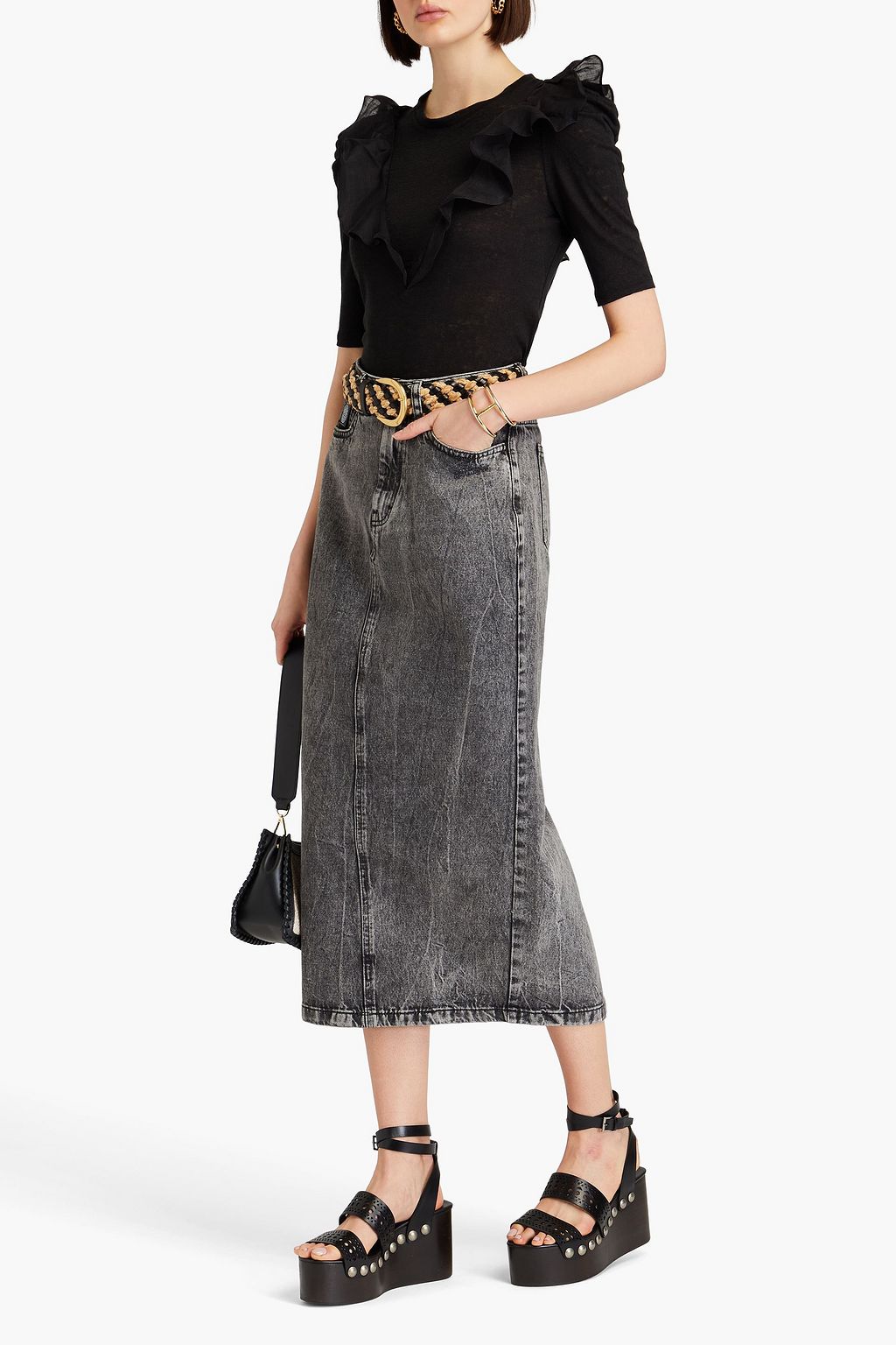 ZIMMERMANN Ruffled linen and cotton-blend jersey top