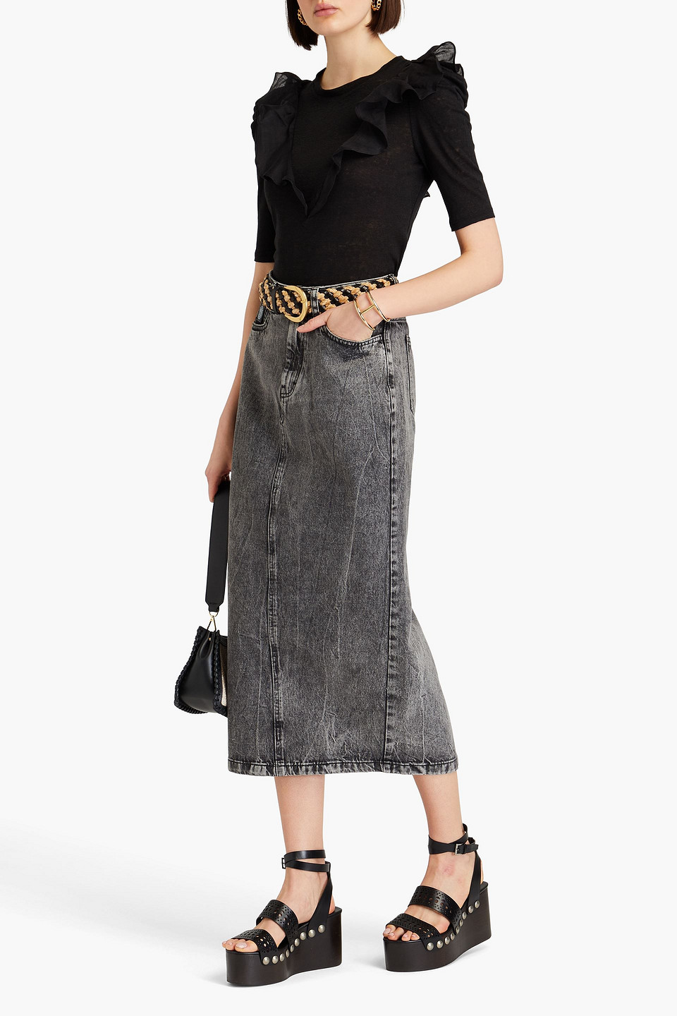 Zimmermann Ruffled Linen And Cotton-blend Jersey Top In Black