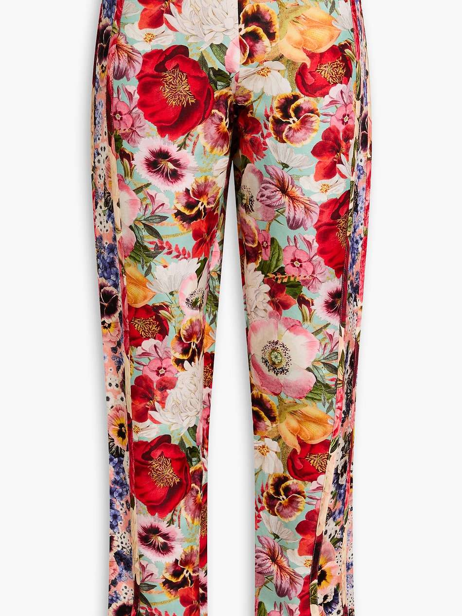 floral-print linen and silk-blend straight-leg pants