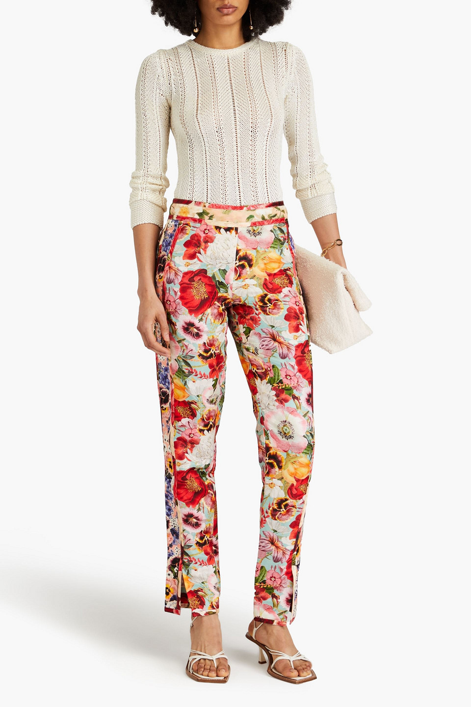 Shop Zimmermann Floral-print Linen And Silk-blend Straight-leg Pants In Red