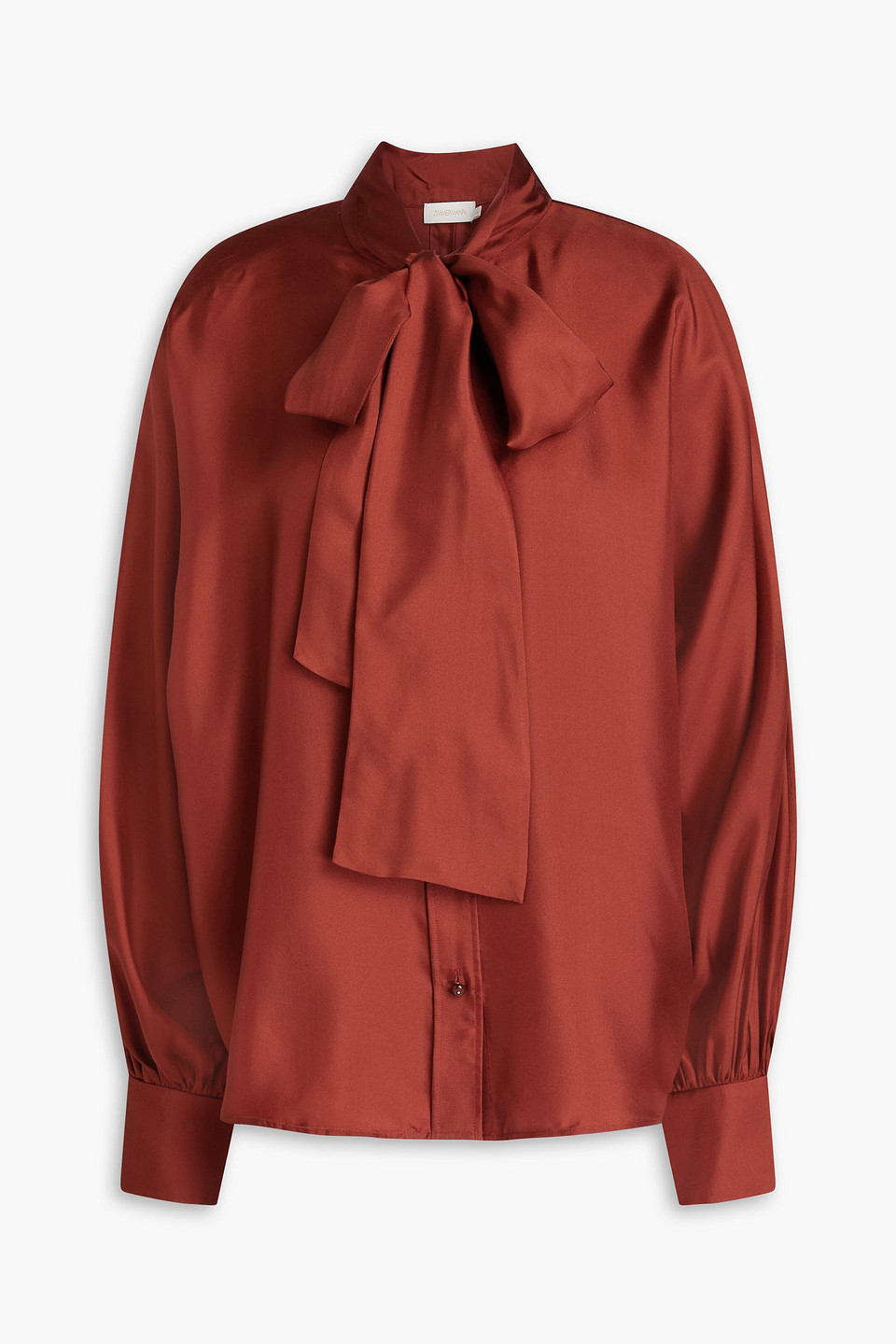 Zimmermann Pussy-bow Silk-twill Blouse In Claret