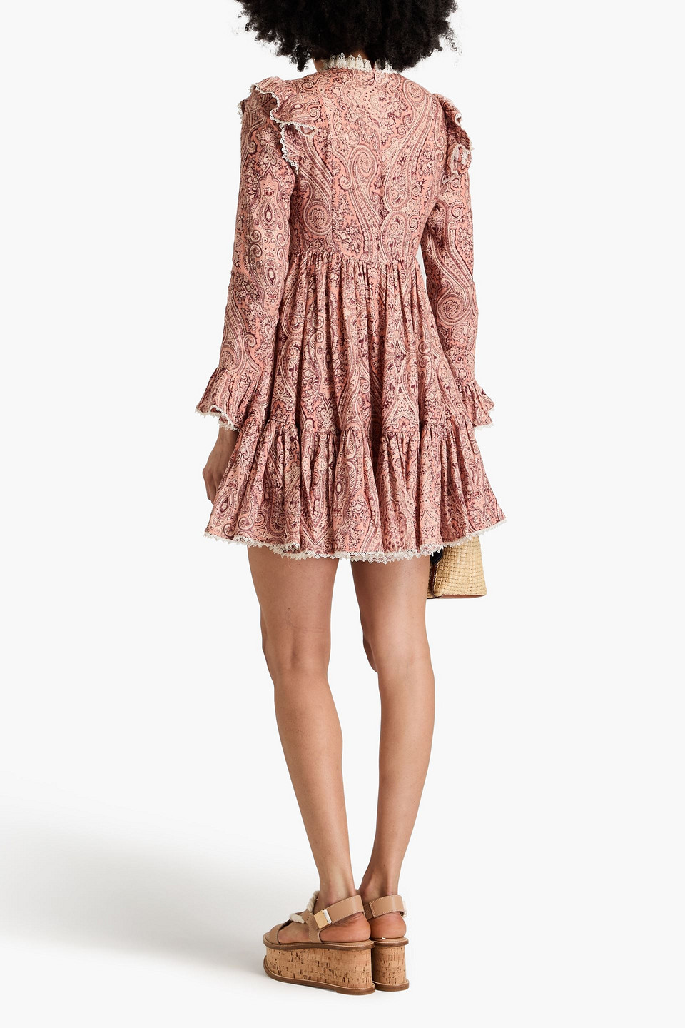 Zimmermann Lace-trimmed Paisley-print Linen Mini Dress In Antique Rose