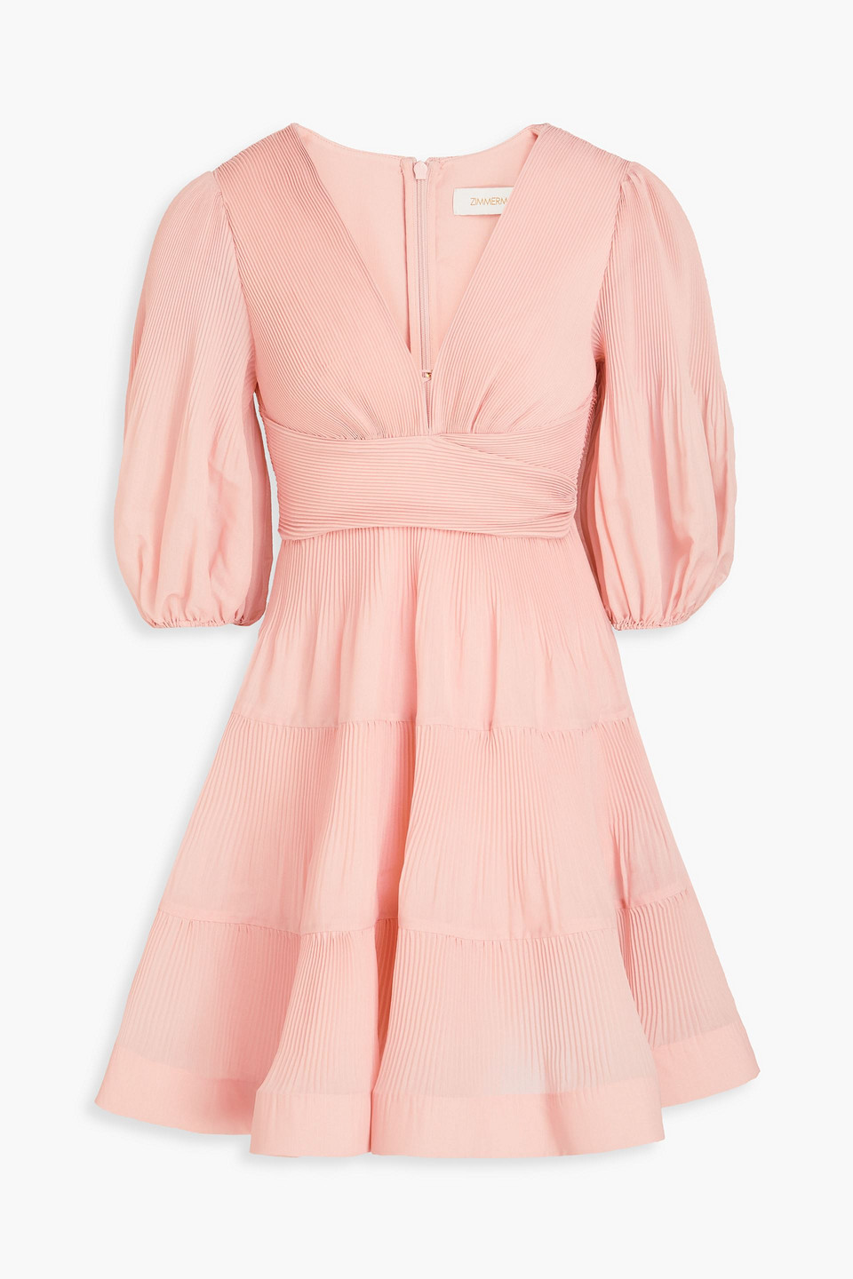 Zimmermann Tiered Pleated Organza Mini Dress In Peach