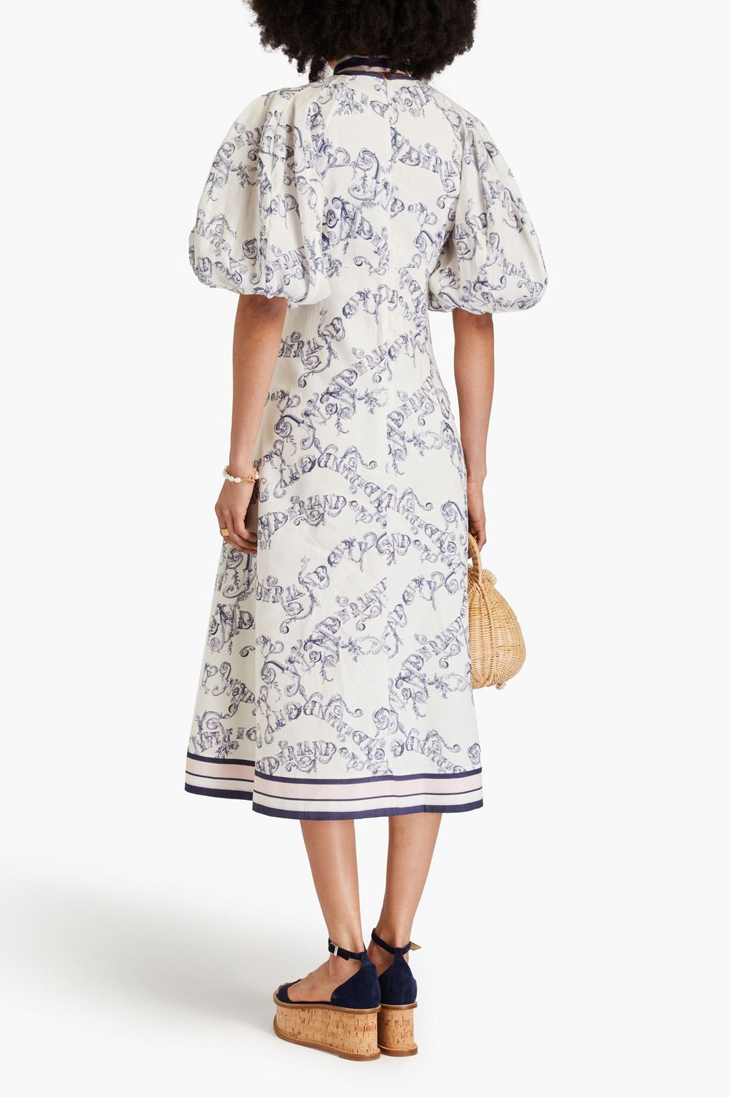 ZIMMERMANN リネン ミディワンピース リボンタイ プリント入り