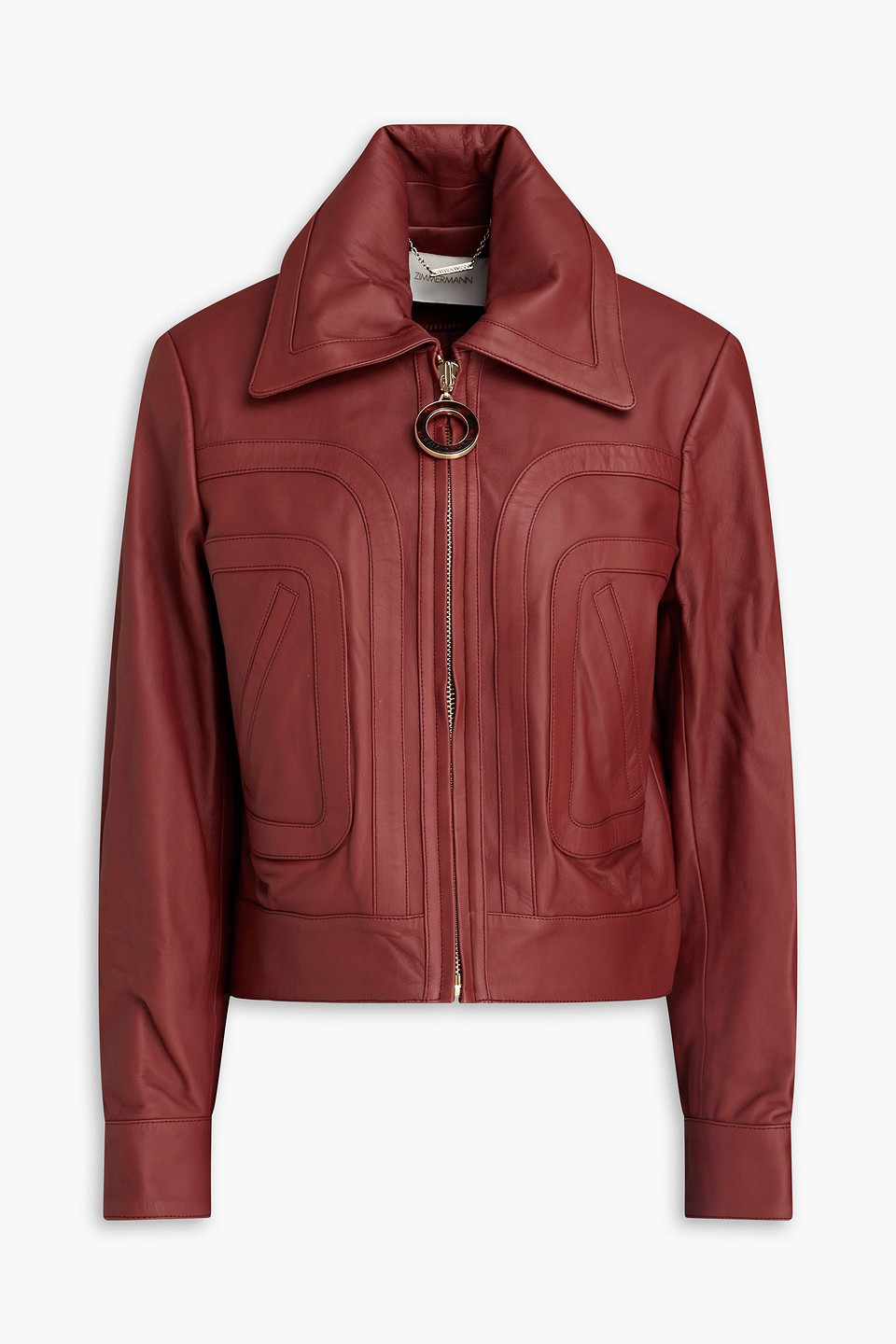Zimmermann Cropped Leather Jacket In Claret