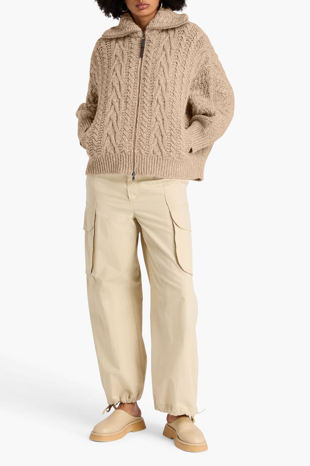 BRUNELLO CUCINELLI ケーブルニット ウール&カシミヤ混 カーディガン ビーズ付き