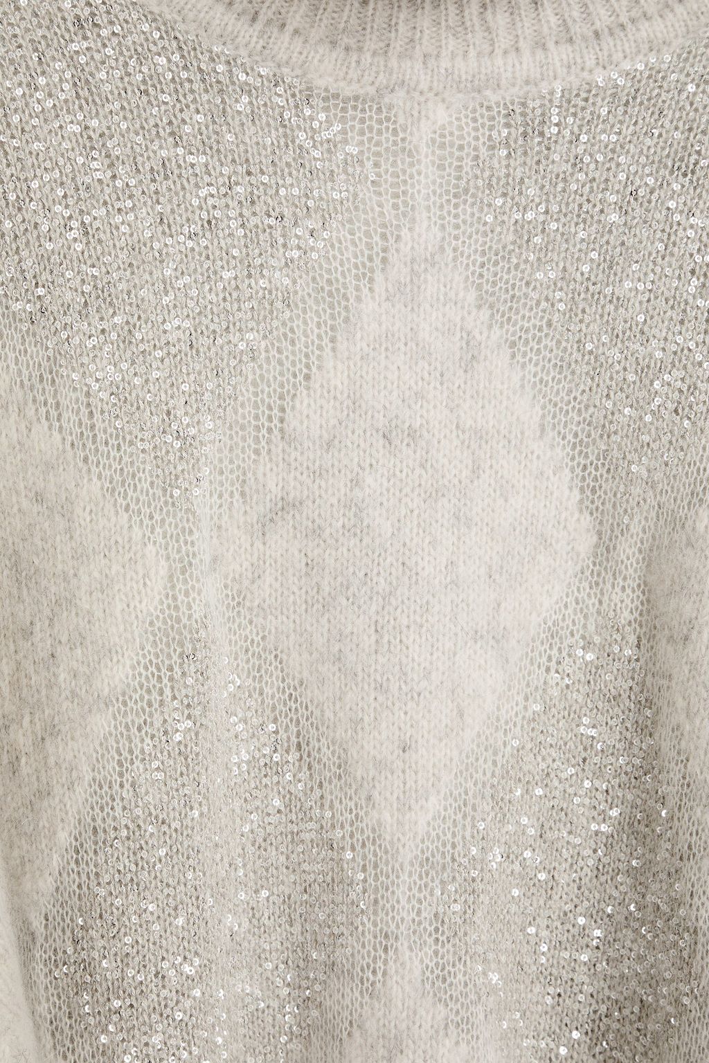 BRUNELLO CUCINELLI Sequin-embellished argyle wool and mohair-blend turtleneck sweater
