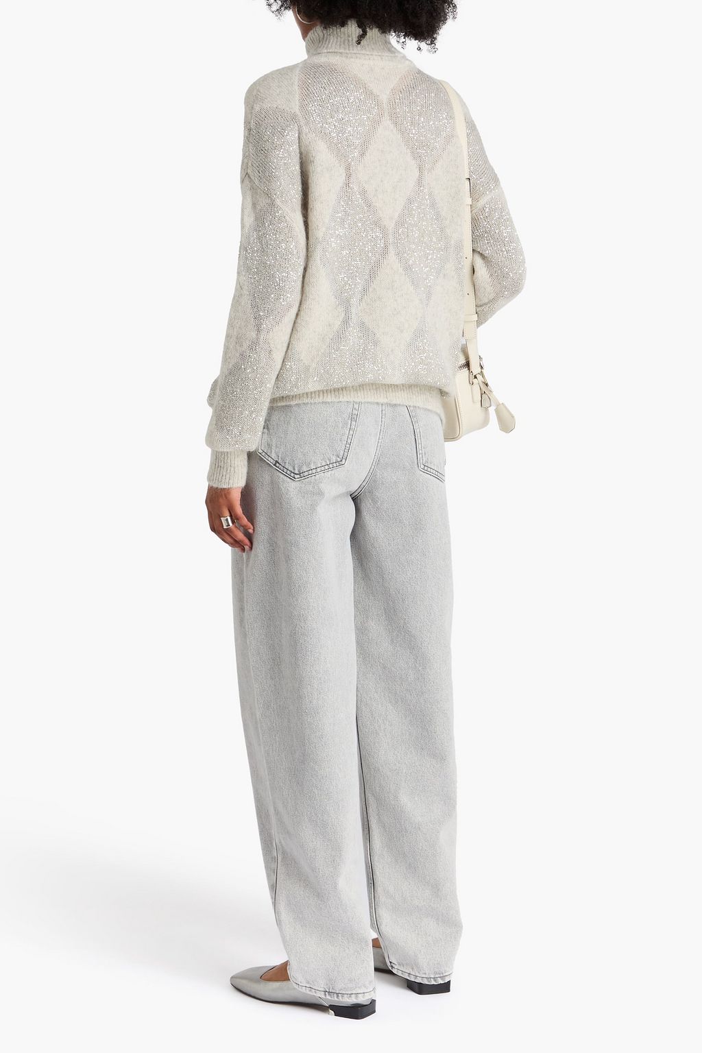 BRUNELLO CUCINELLI Sequin-embellished argyle wool and mohair-blend turtleneck sweater