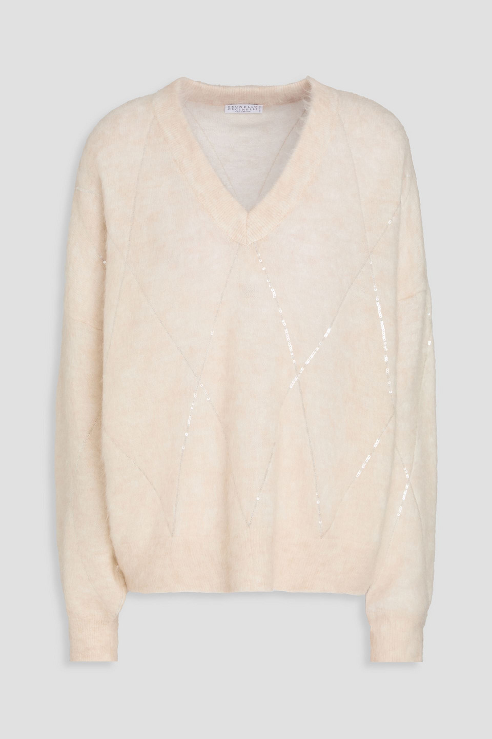 Brunello Cucinelli Sequin-embellished Knitted Sweater In Neutral