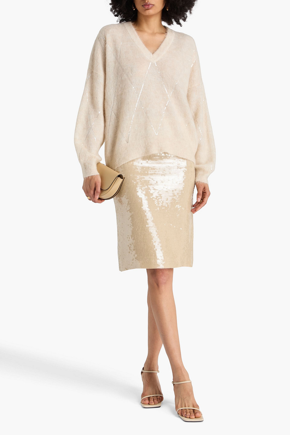 Brunello Cucinelli Sequin-embellished Knitted Sweater In Neutral