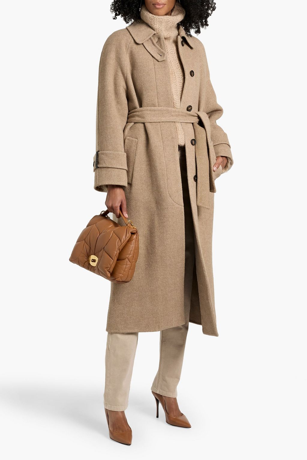 BRUNELLO CUCINELLI Herringbone wool and cashmere-blend coat