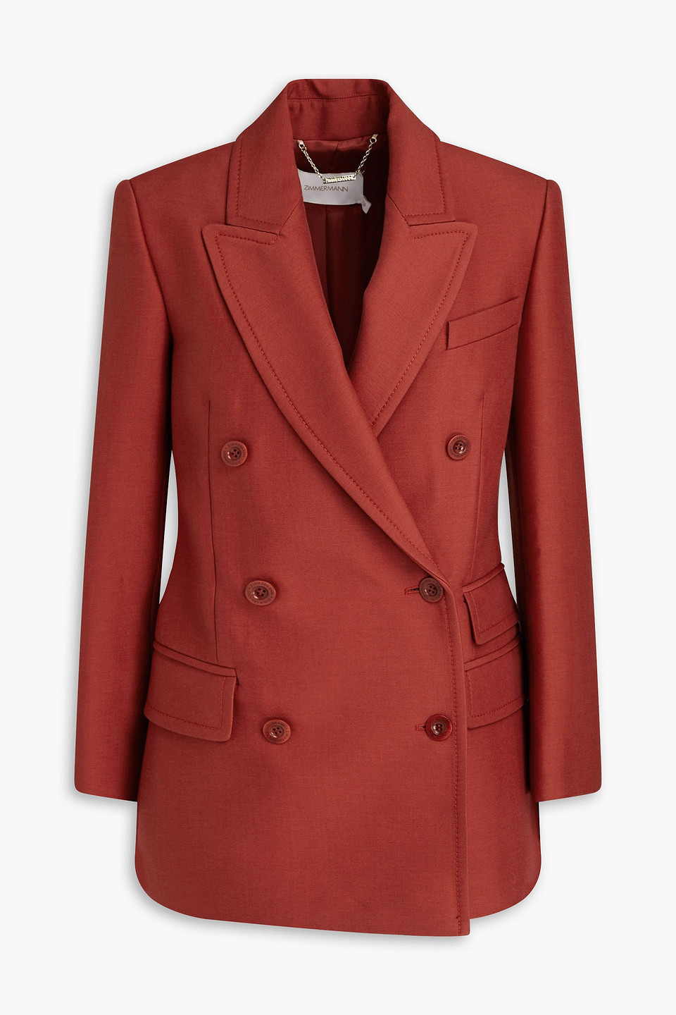 Zimmermann Double-breasted Wool-blend Blazer In Brick