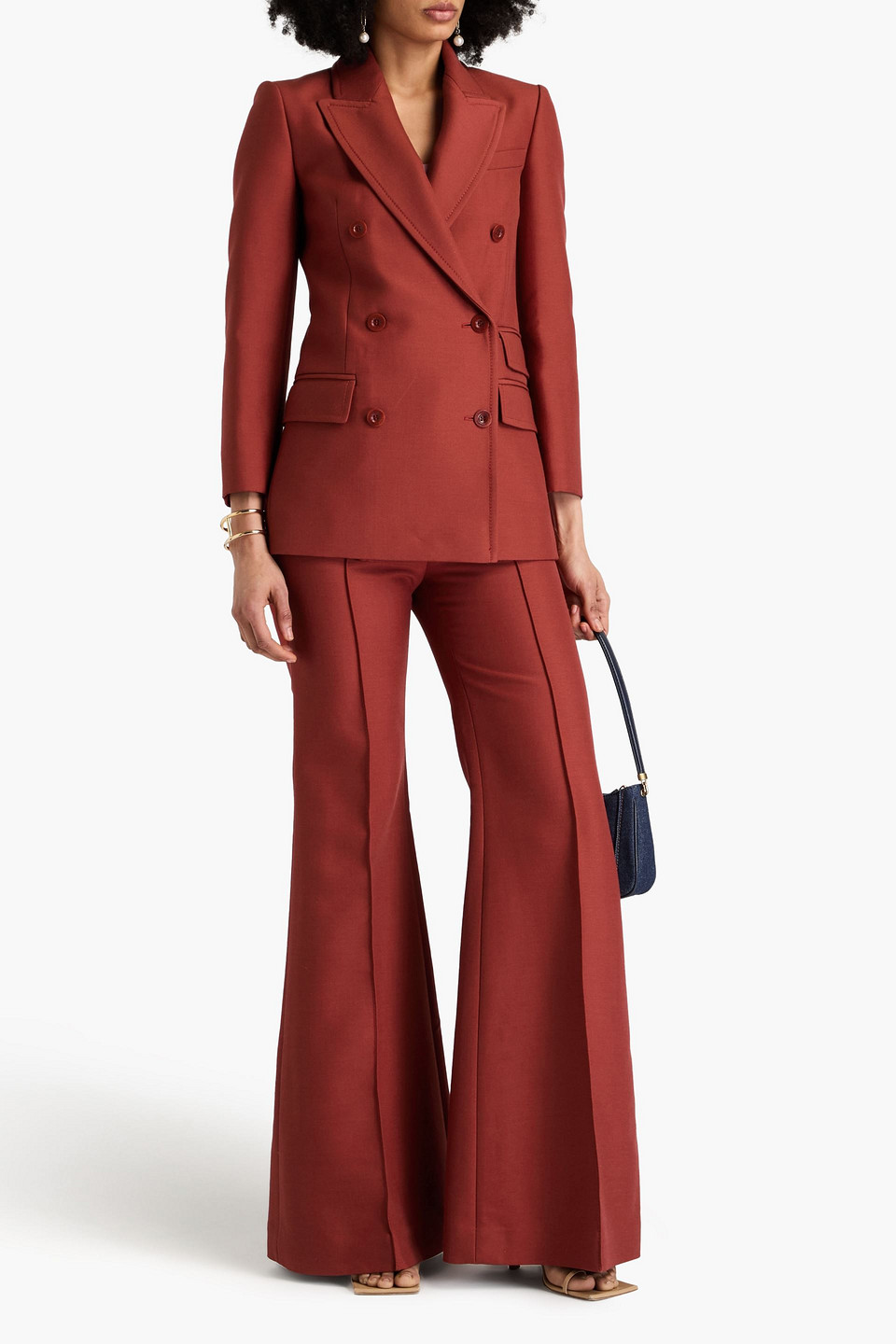 Zimmermann Double-breasted Wool-blend Blazer In Brick
