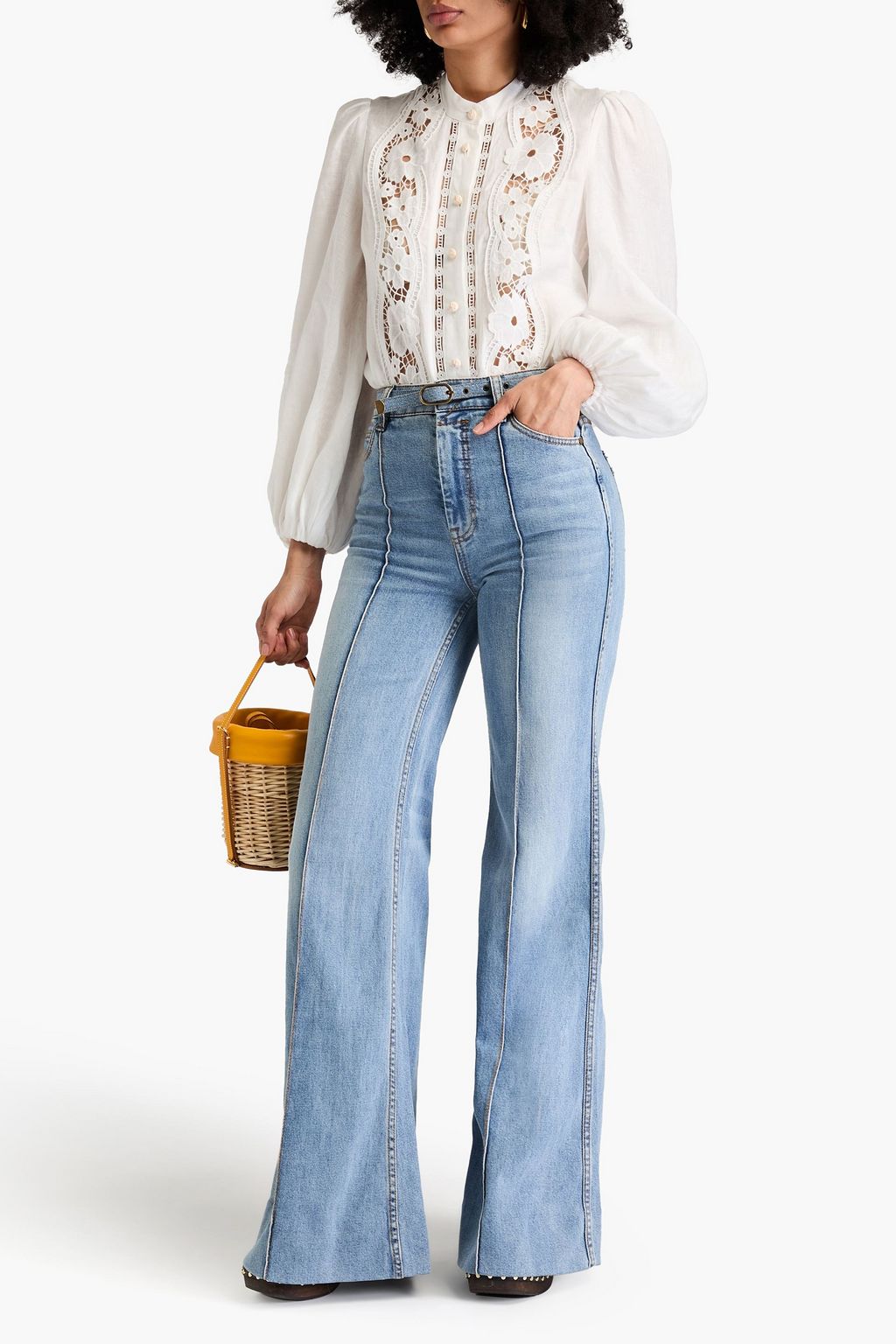 ZIMMERMANN Belted high-rise flared jeans