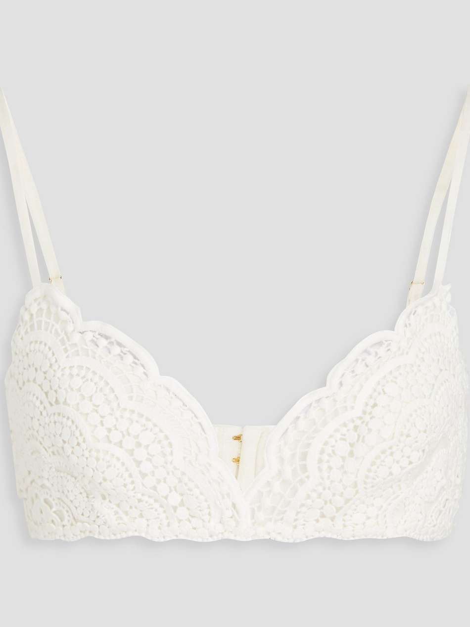 linen and silk-blend crocheted lace bra top