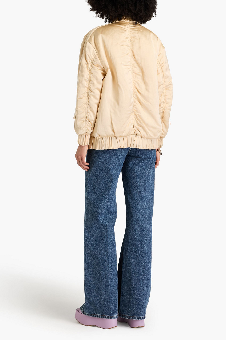 Zimmermann Ruched Padded Satin Bomber Jacket In Cream