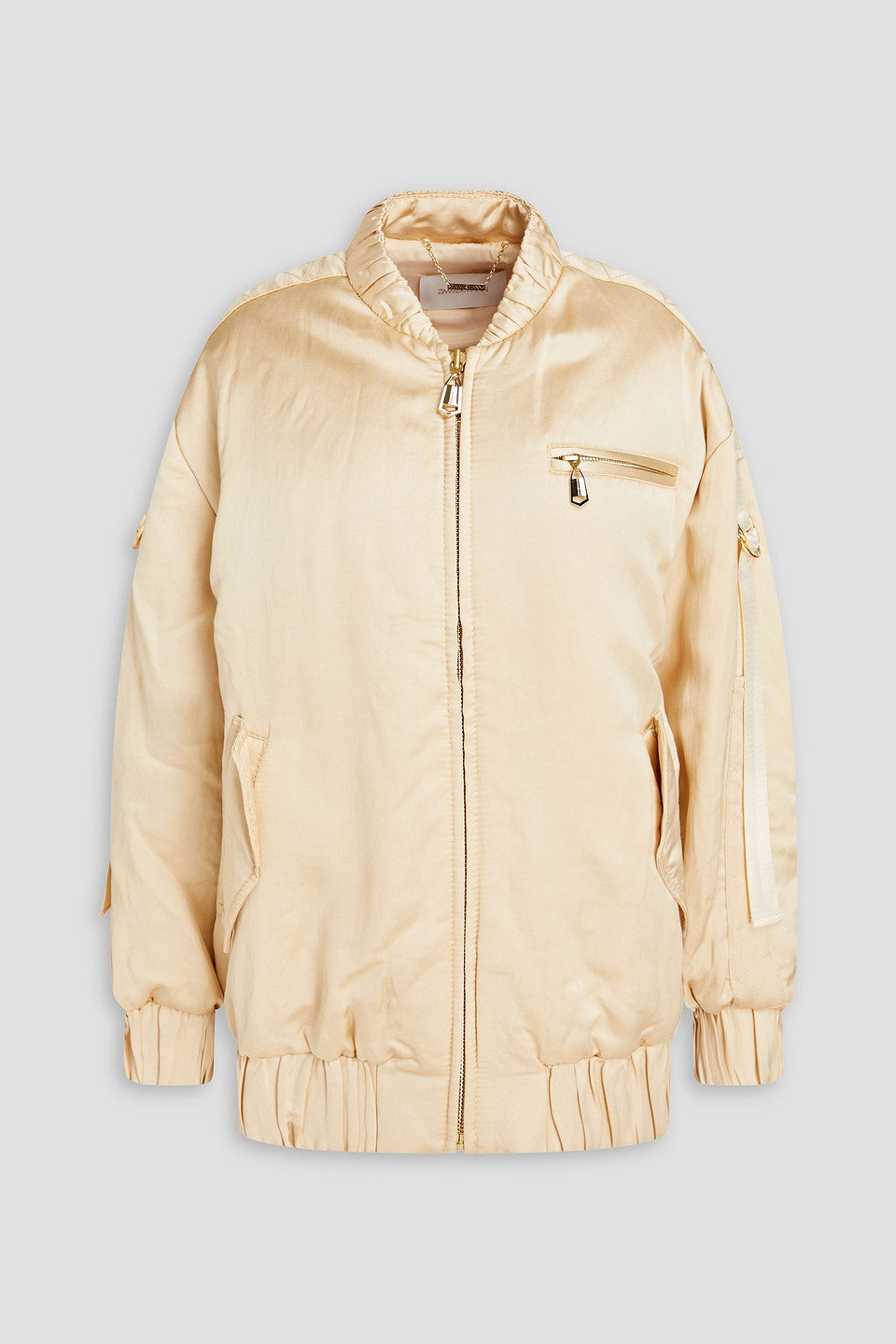 Zimmermann Ruched Padded Satin Bomber Jacket In Cream