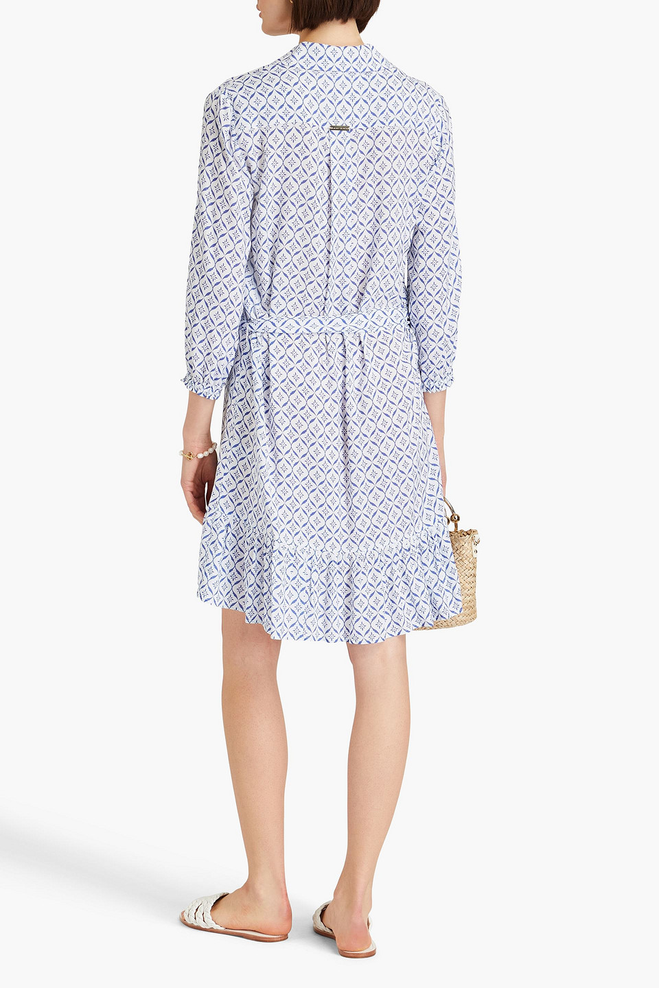 Shop Heidi Klein Ruffled Printed Voile Mini Shirt Dress In White