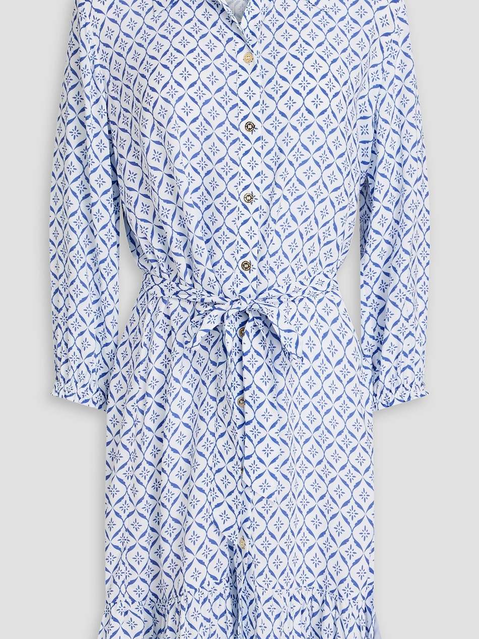 ruffled printed voile mini shirt dress