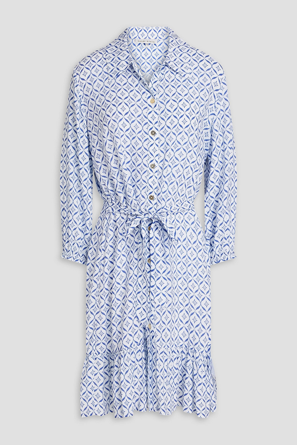 Ruffled printed voile mini shirt dress