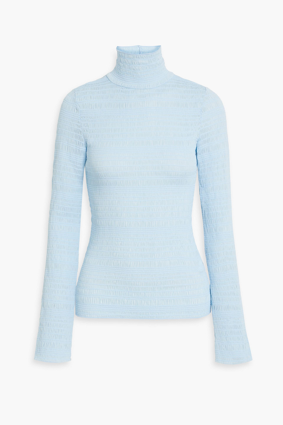 Victoria Beckham Shirred Tulle Turtleneck Top In Light Blue