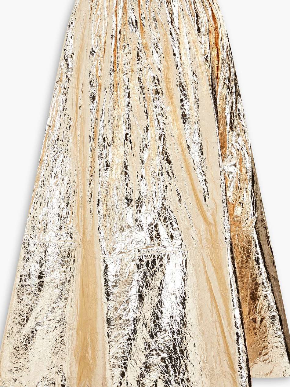 crinkled metallic vinyl maxi skirt