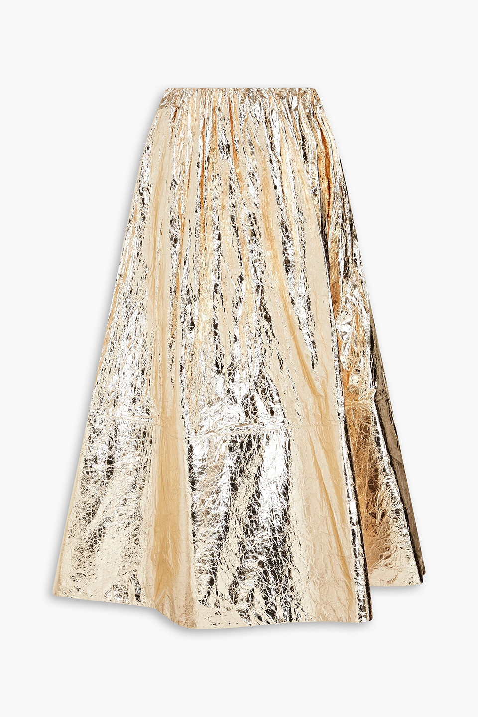 Crinkled metallic vinyl maxi skirt