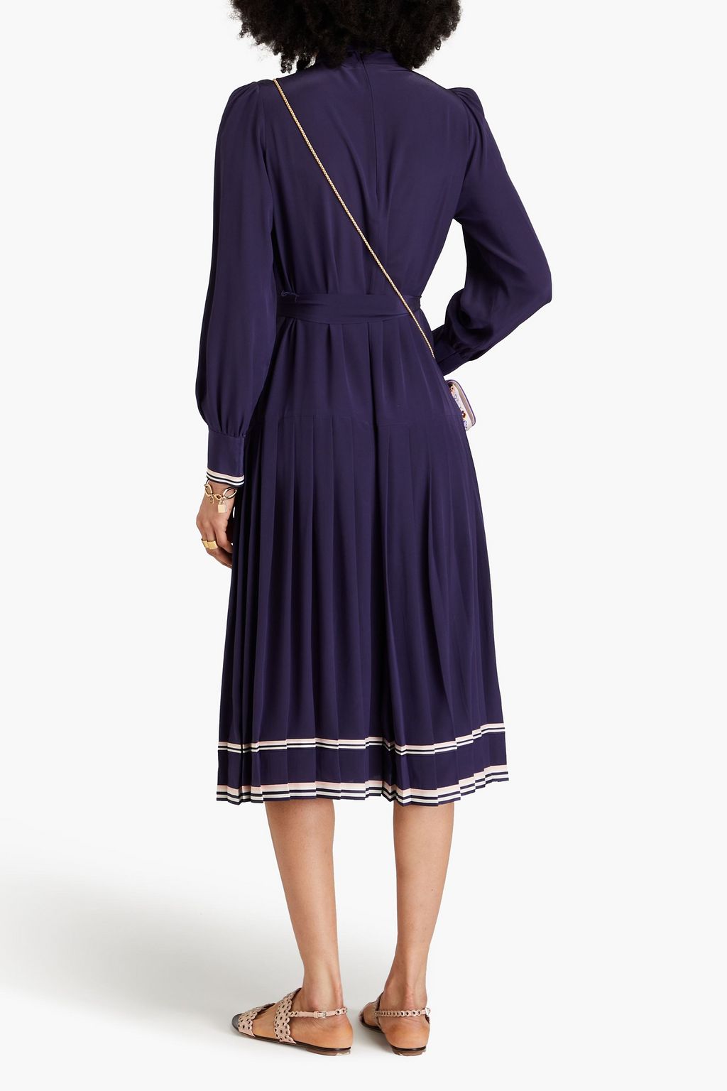 ZIMMERMANN Pussy-bow pleated silk-satin midi dress