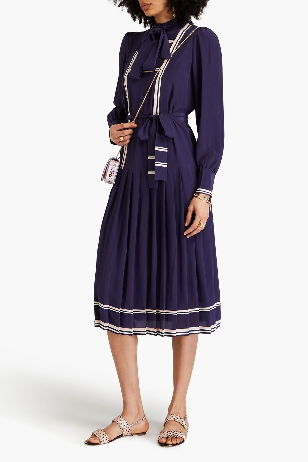 ZIMMERMANN Pussy-bow pleated silk-satin midi dress