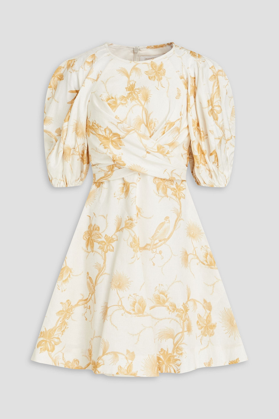Zimmermann Floral-print Linen Mini Dress In Ecru