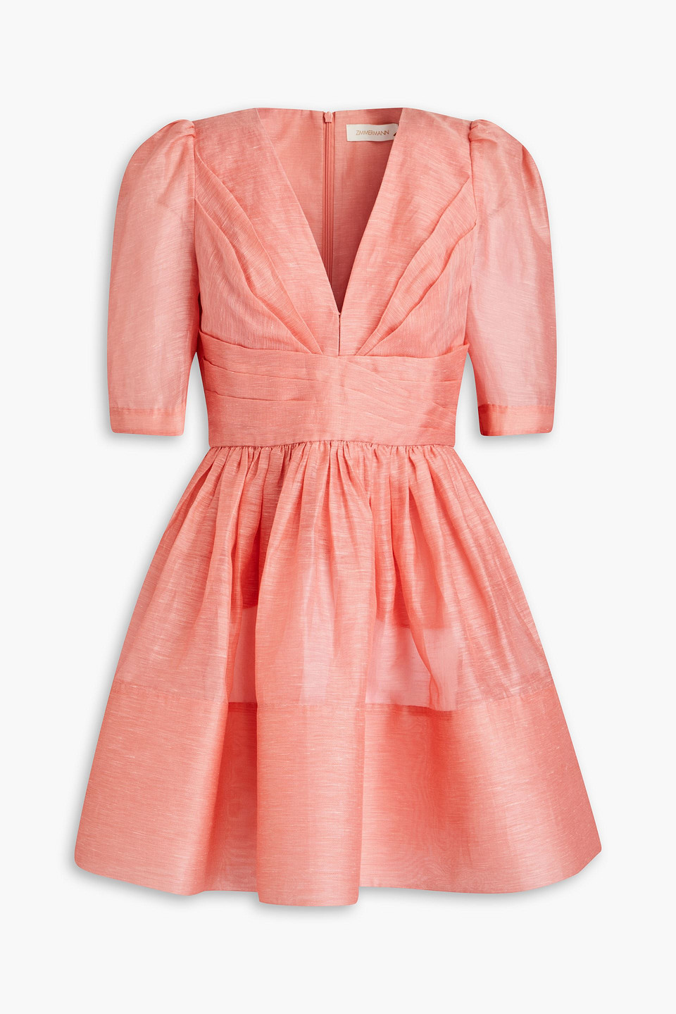 Zimmermann Linen And Silk-blend Mini Dress In Peach
