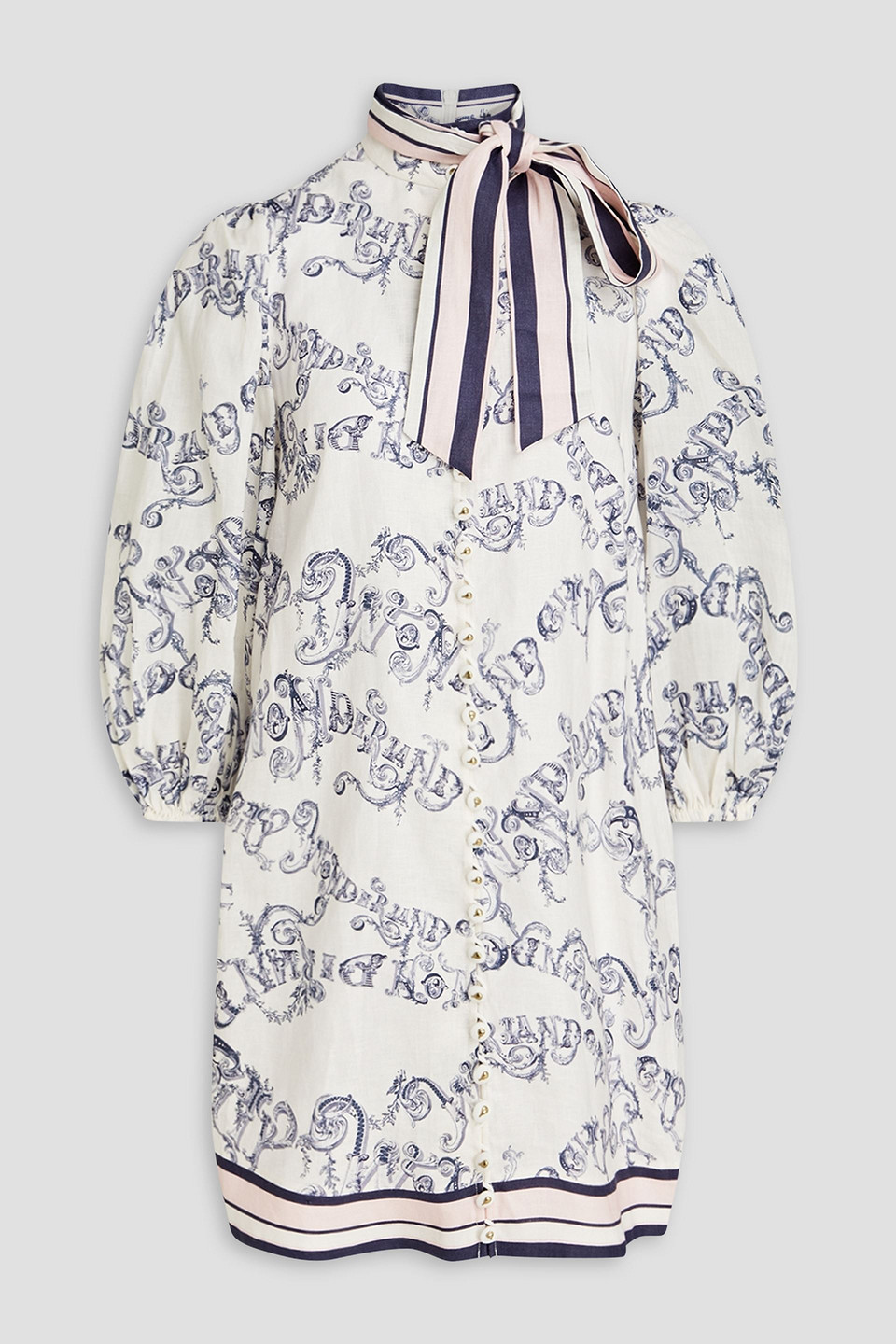 Zimmermann Printed Linen Mini Shirt Dress In Grey