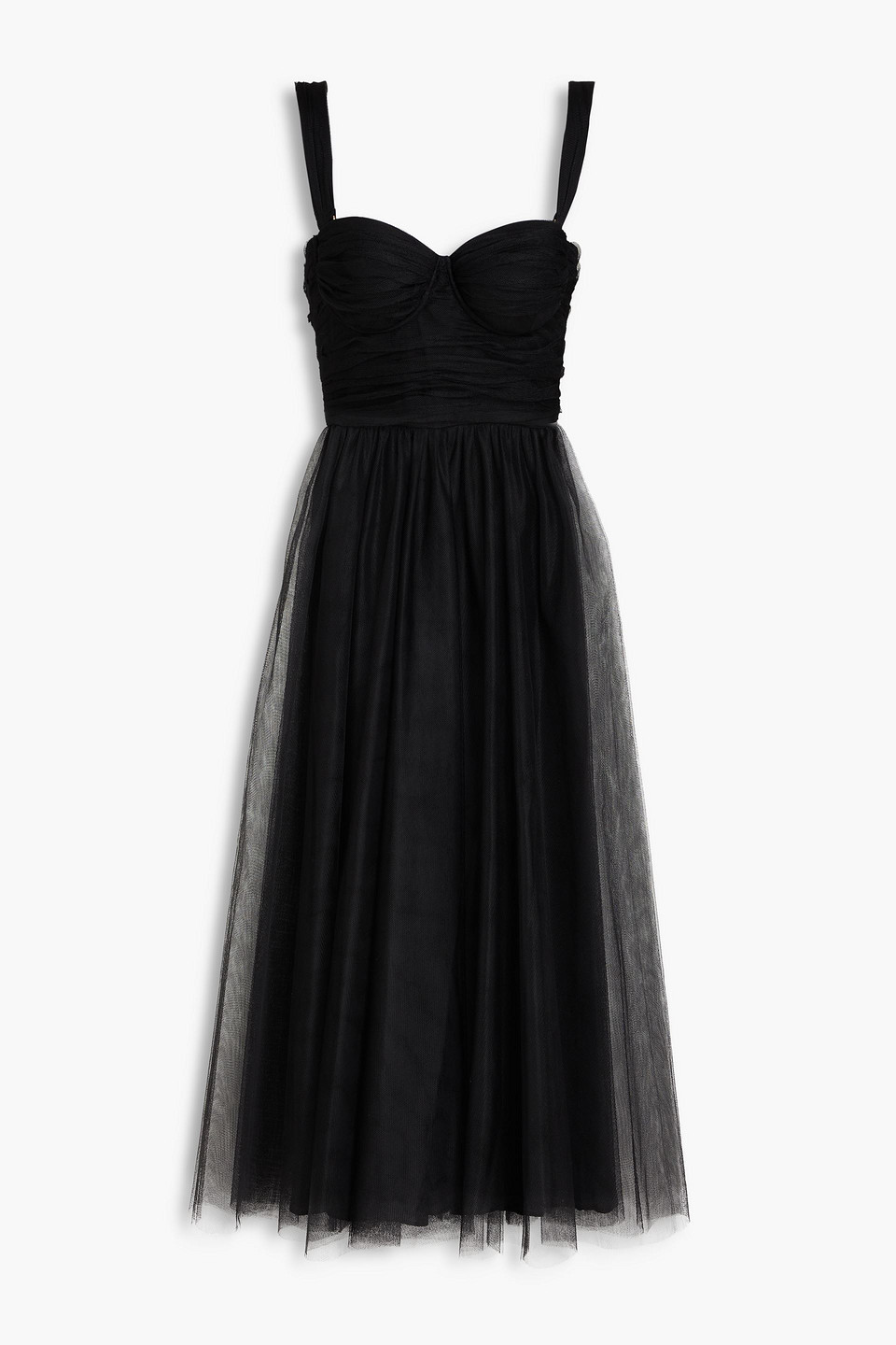 Zimmermann Ruched Tulle Midi Dress In Black