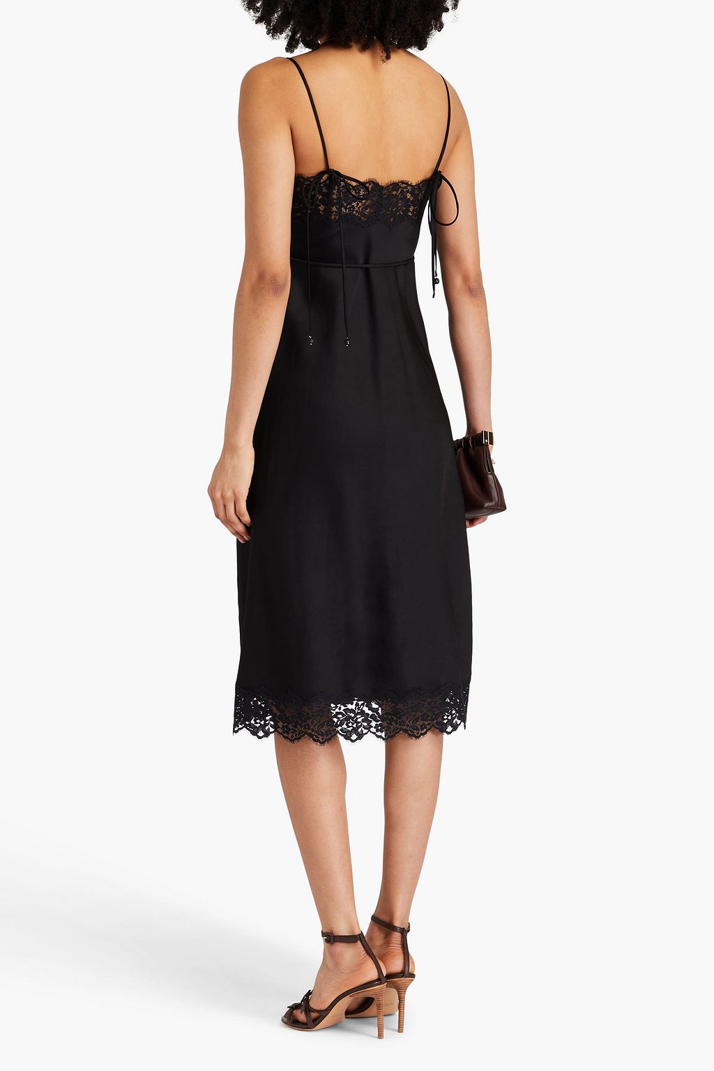 ZIMMERMANN Belted bow-detailed lace-trimmed satin midi slip dress