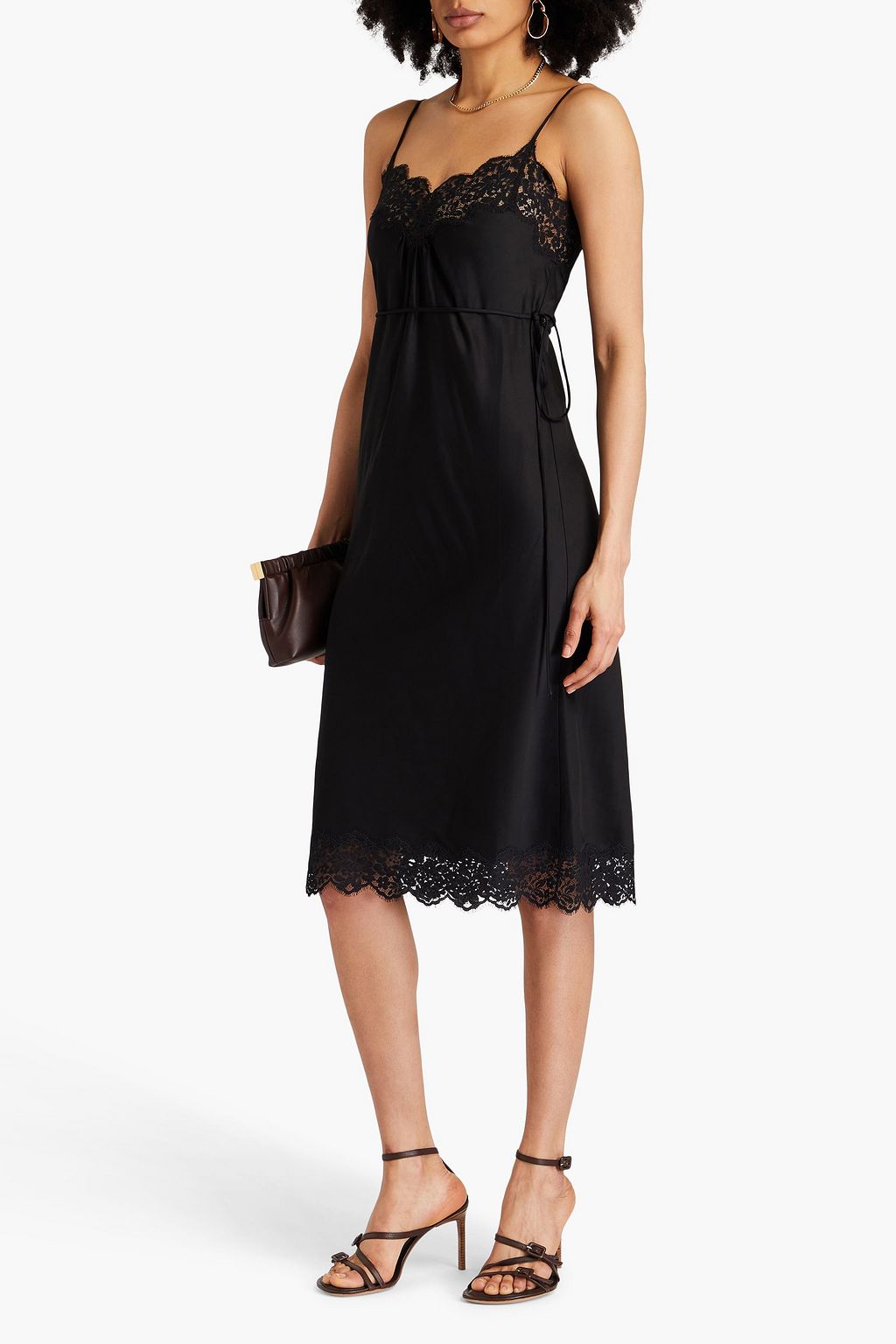 ZIMMERMANN Belted bow-detailed lace-trimmed satin midi slip dress