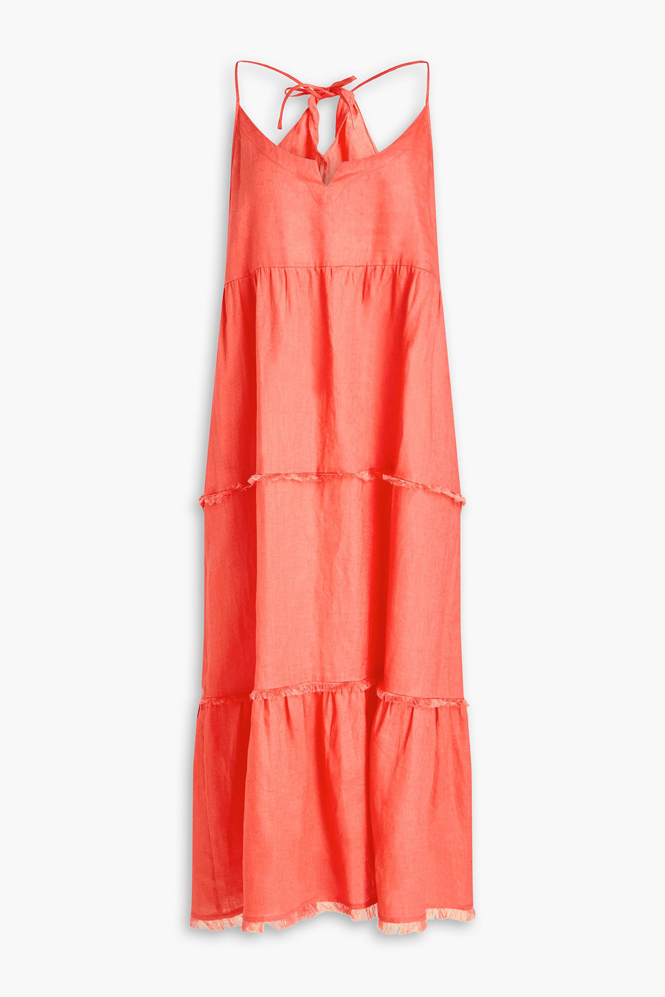 Heidi Klein Tiered Linen Midi Dress In Coral