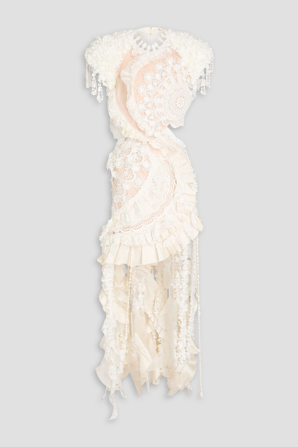 Zimmermann Embellished Cotton-blend Guipure Lace And Tulle Maxi Dress In White