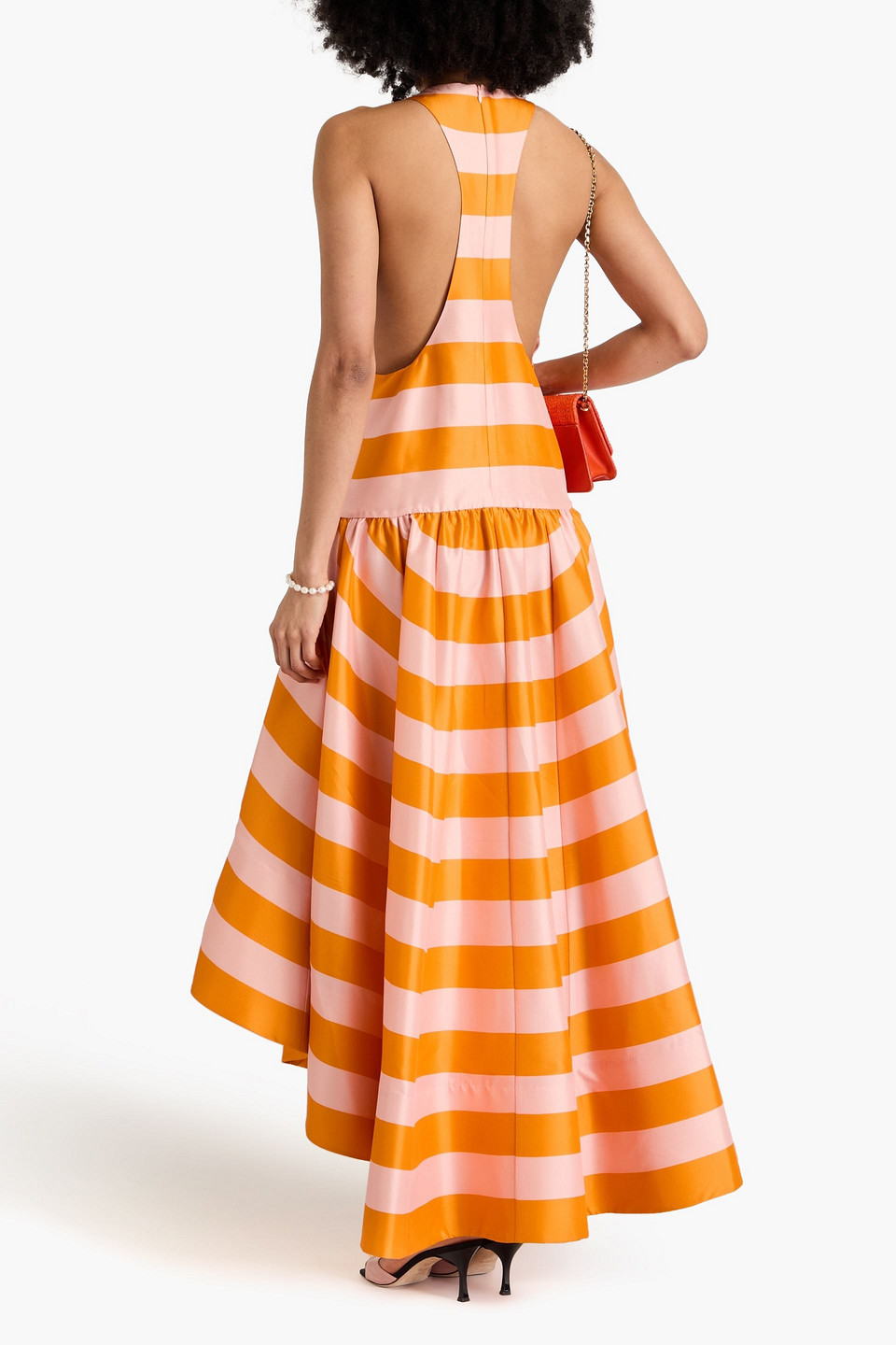 Zimmermann Asymmetric Striped Silk-shantung Maxi Dress In Orange