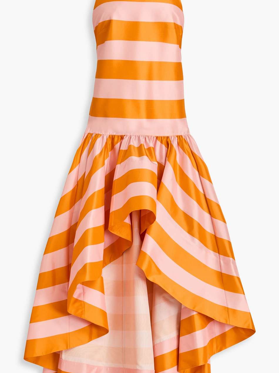 asymmetric striped silk-shantung dress