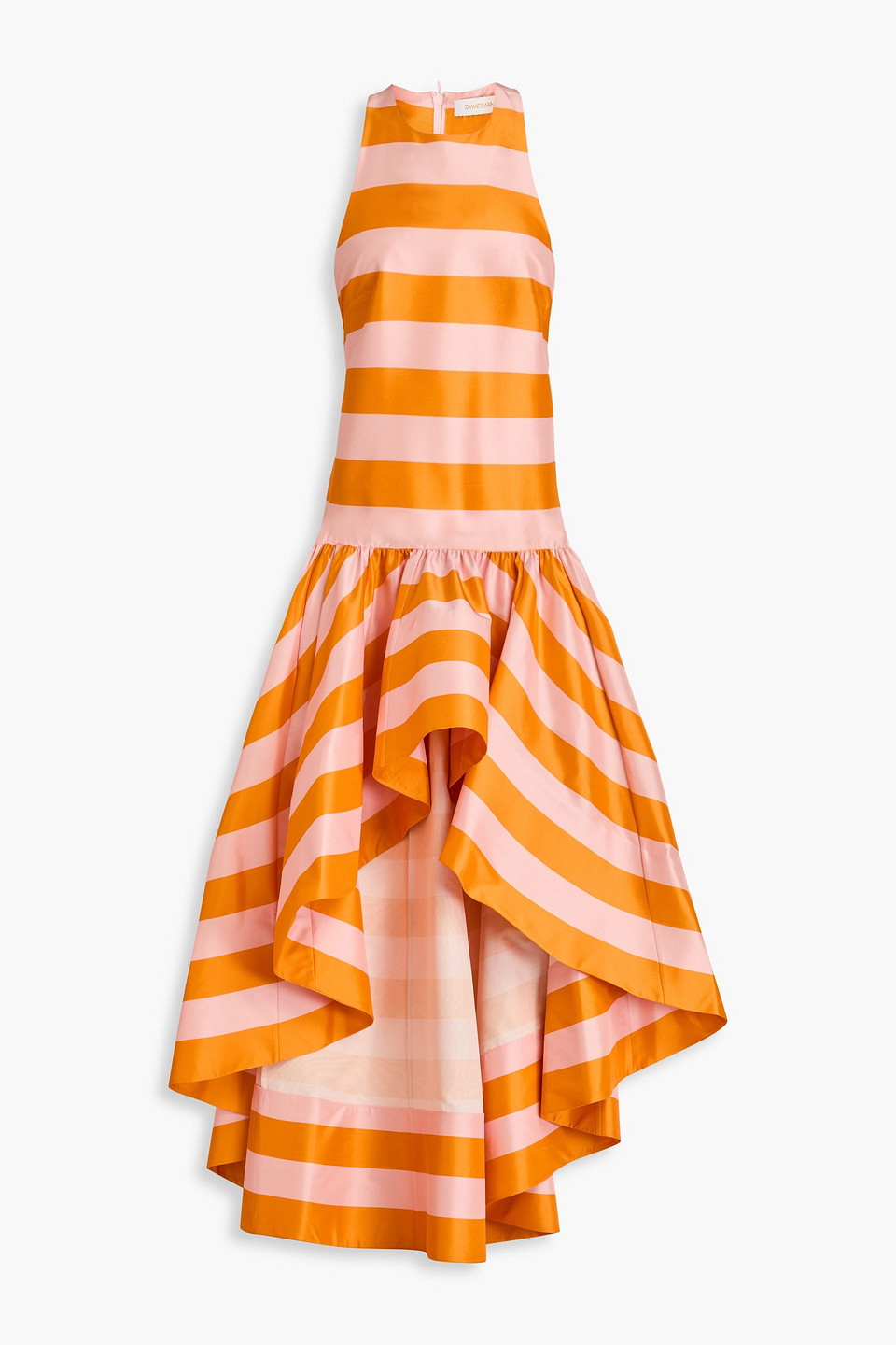 Zimmermann Asymmetric Striped Silk-shantung Maxi Dress In Orange