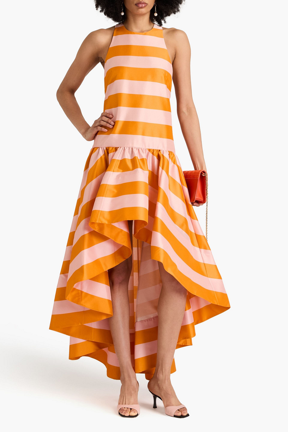 Shop Zimmermann Asymmetric Striped Silk-shantung Dress In Orange