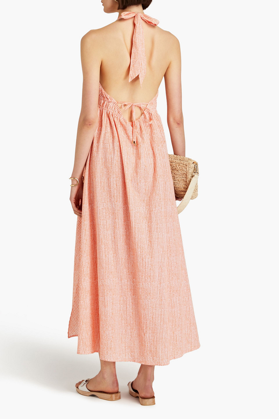 Shop Heidi Klein Printed Cotton-mousseline Halterneck Maxi Dress In Orange