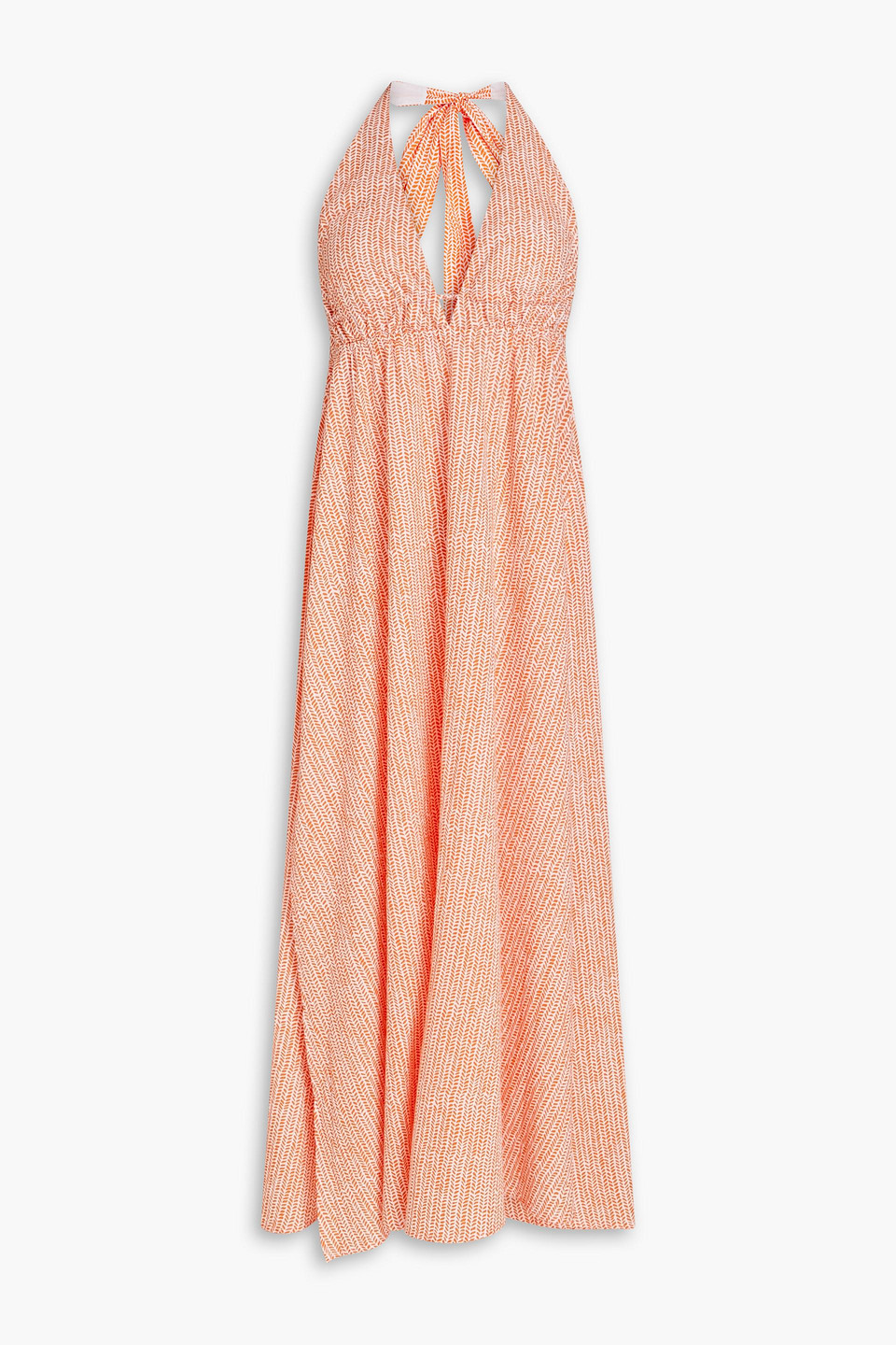 Heidi Klein Printed Cotton-mousseline Halterneck Maxi Dress In Orange